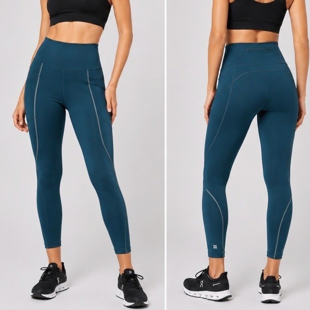Sweaty Betty Therma Boost Women's Medium Teal Blue Fleece Lined Cropped Leggings